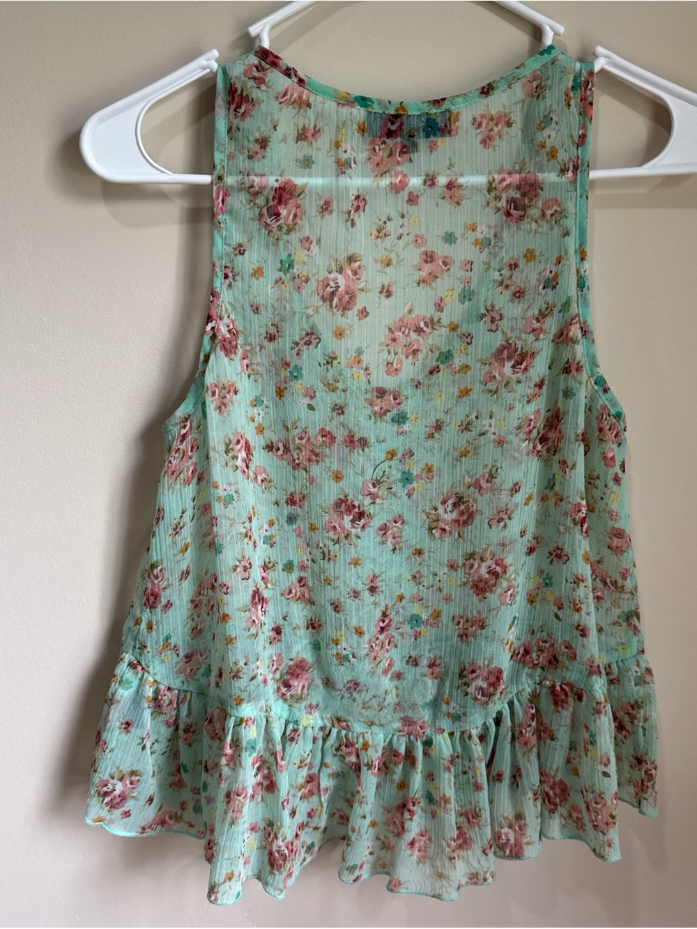 Iris Basic Mint Floral Button-Front Ruffle Tank - Picture 3 of 3